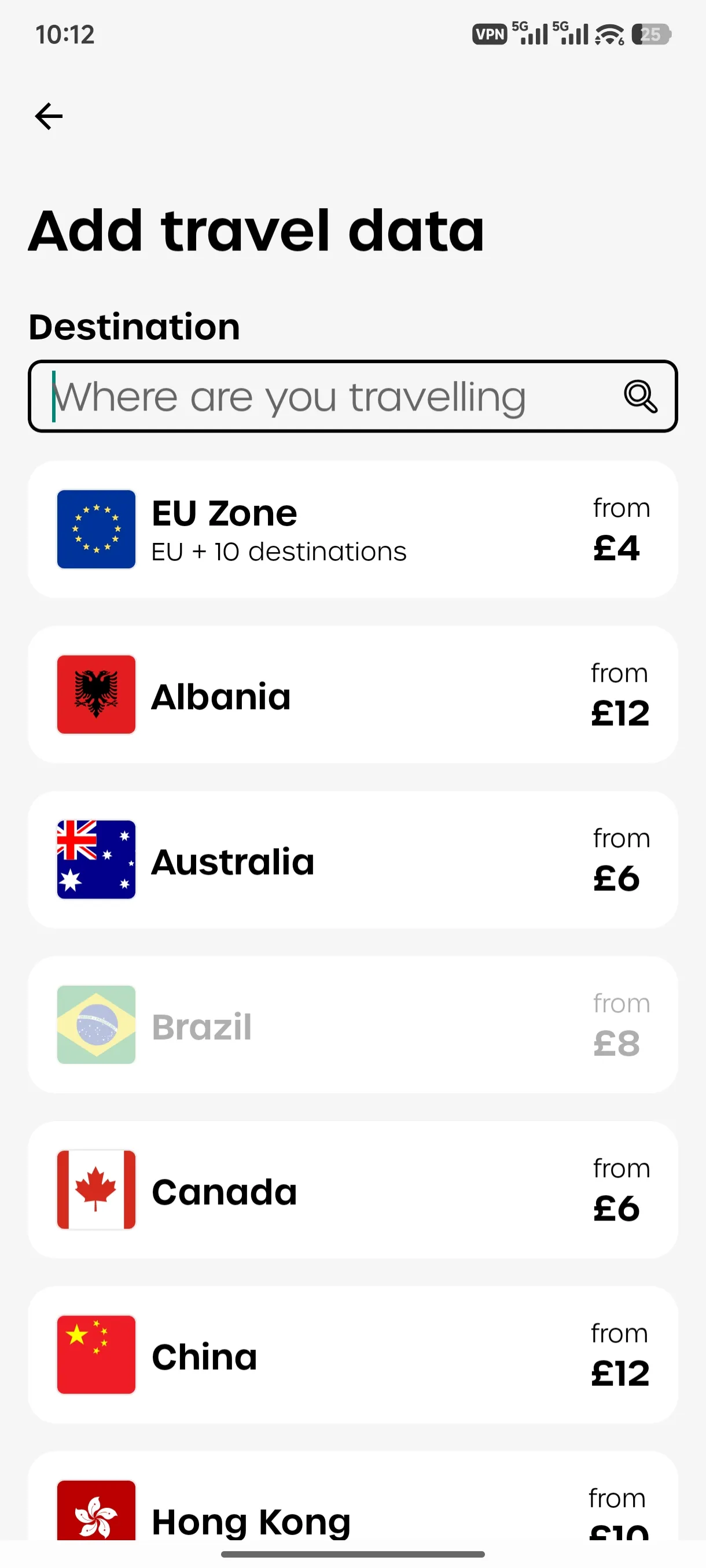giffgaff travel data destination